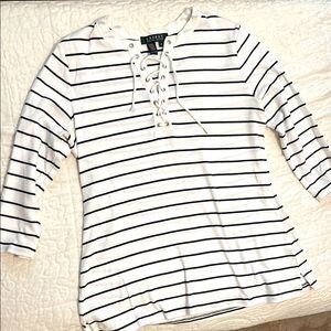 Lauren Ralph Lauren Women's Striped Top - White and Black